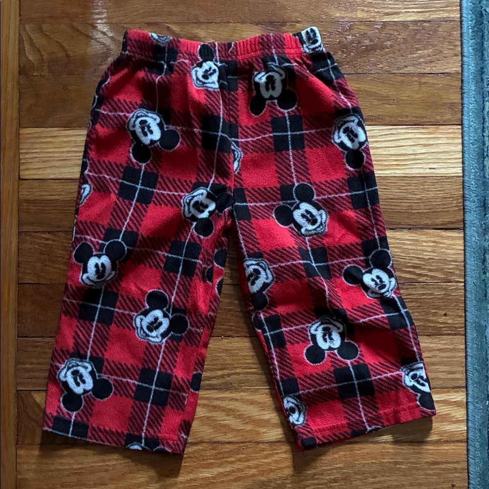 Kids Red Plaid Pajama Mickey Mouse Bottoms